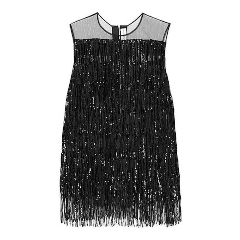 NWT Halpern Sheer Black Fringe Sequin Evening Top Size 34 US 2 Party Blouse
